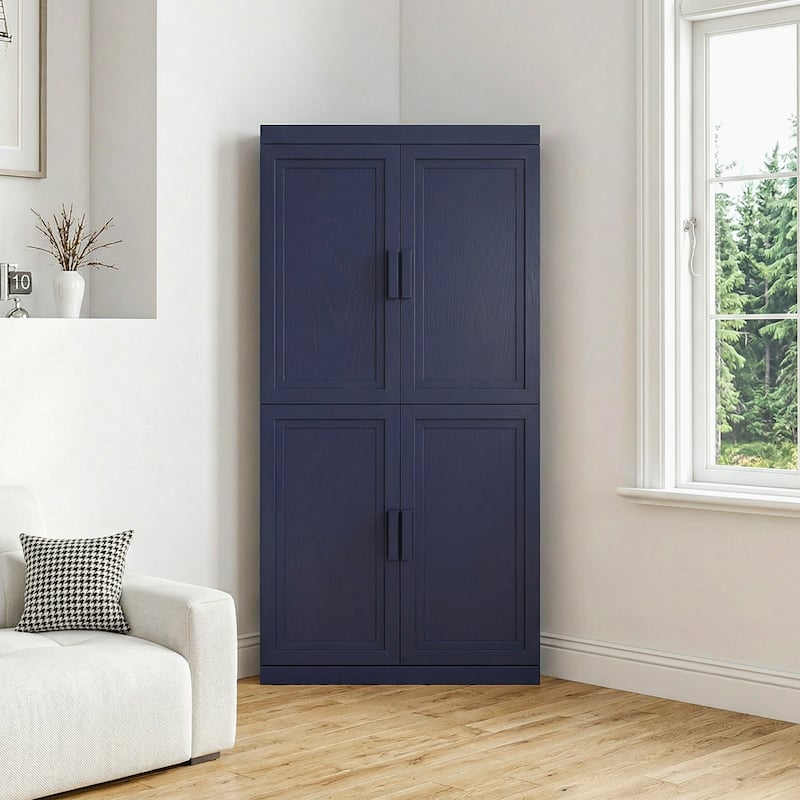 4-Door Corner Pantry Cabinet with Adjustable Shelves